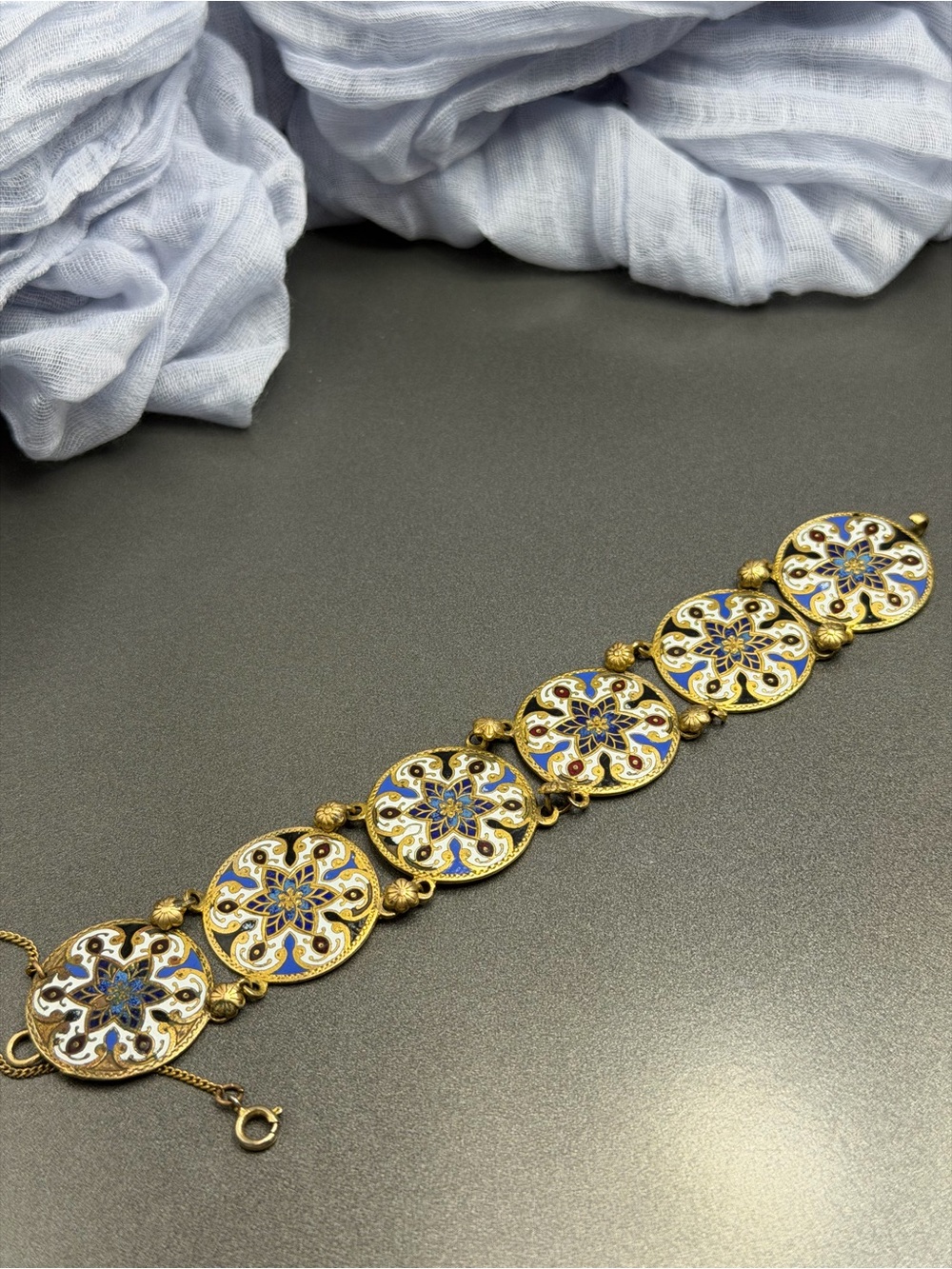 Vintage Champleve Gold and Blue Enamel Bracelet #440BR